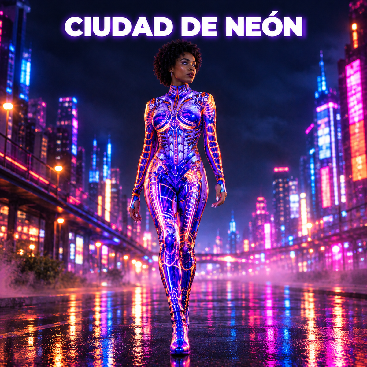 Enterizo cyberpunk con estampado neón