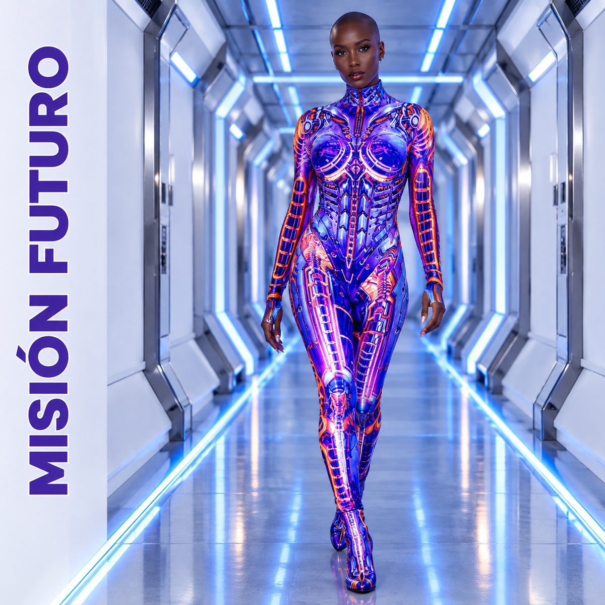 Enterizo cyberpunk con estampado neón