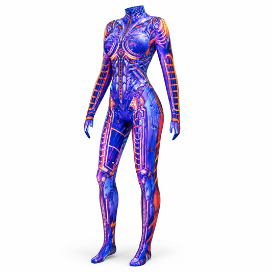 Enterizo cyberpunk con estampado neón